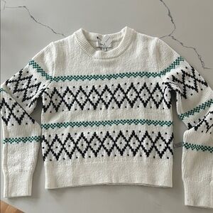 Banana Republic Fair Isle Pullover White Sweater with Brown and Green Pattern
